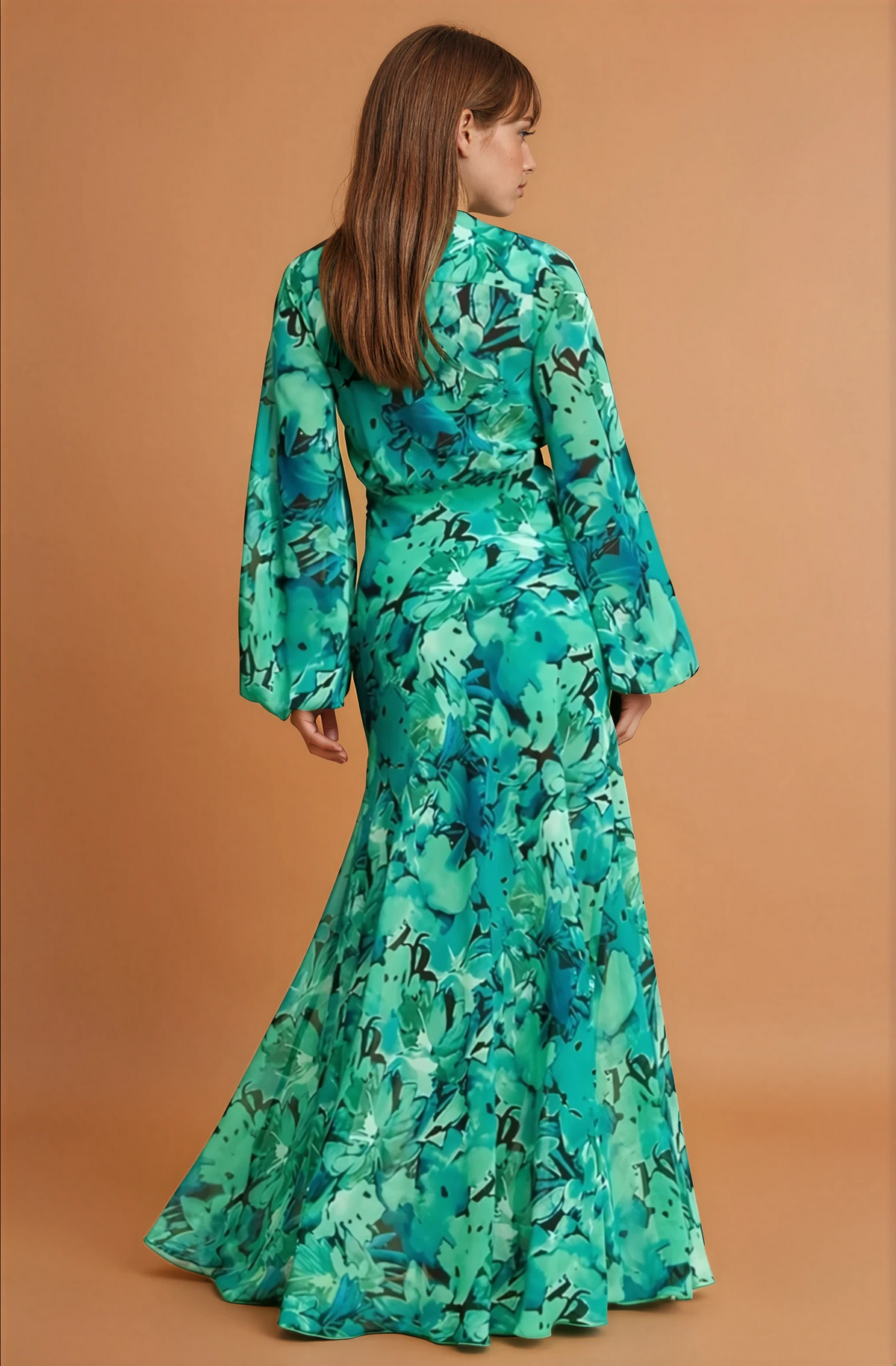 Teal Green Floral Maxi Dress