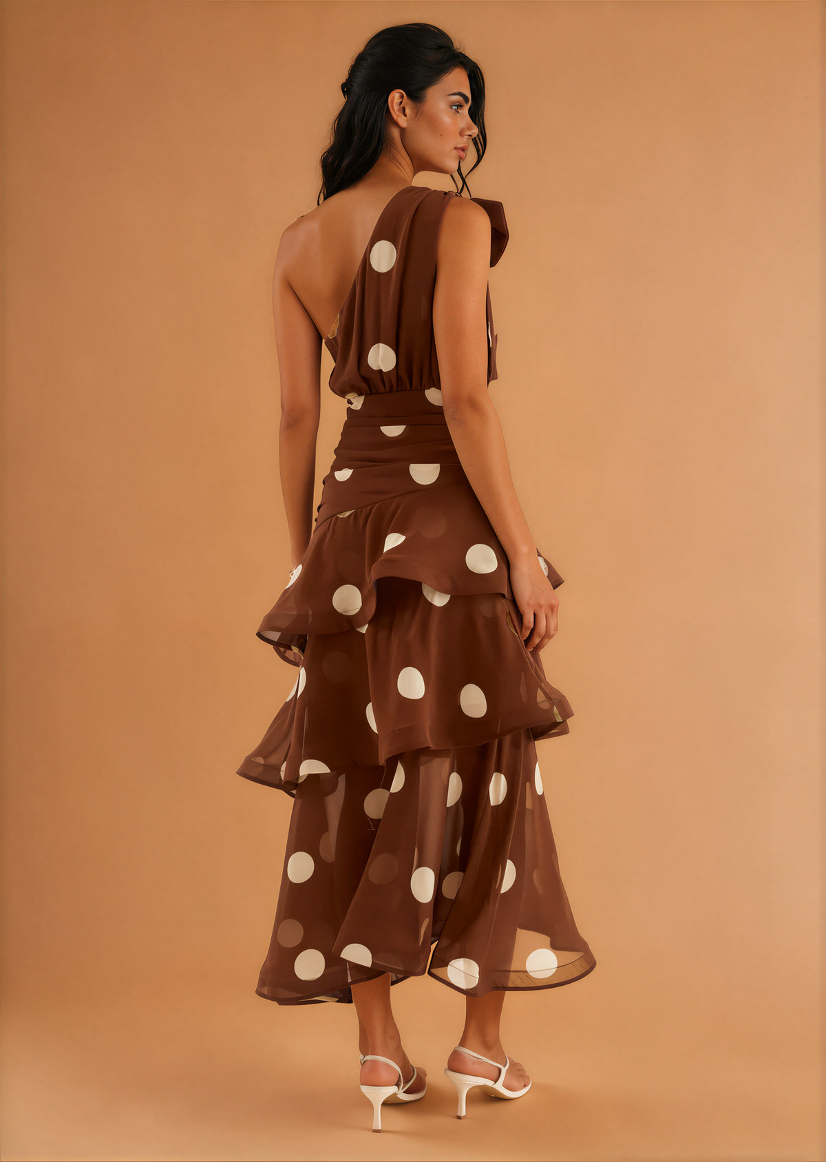 Graceful Backless Printed Polka Dot Tiered Dress
