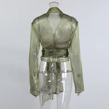 Green Sheer Long Sleeve Top