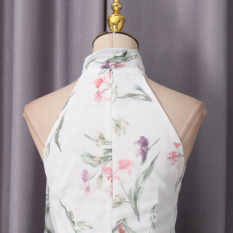 Floral Printed Ribbon Maxi Dress