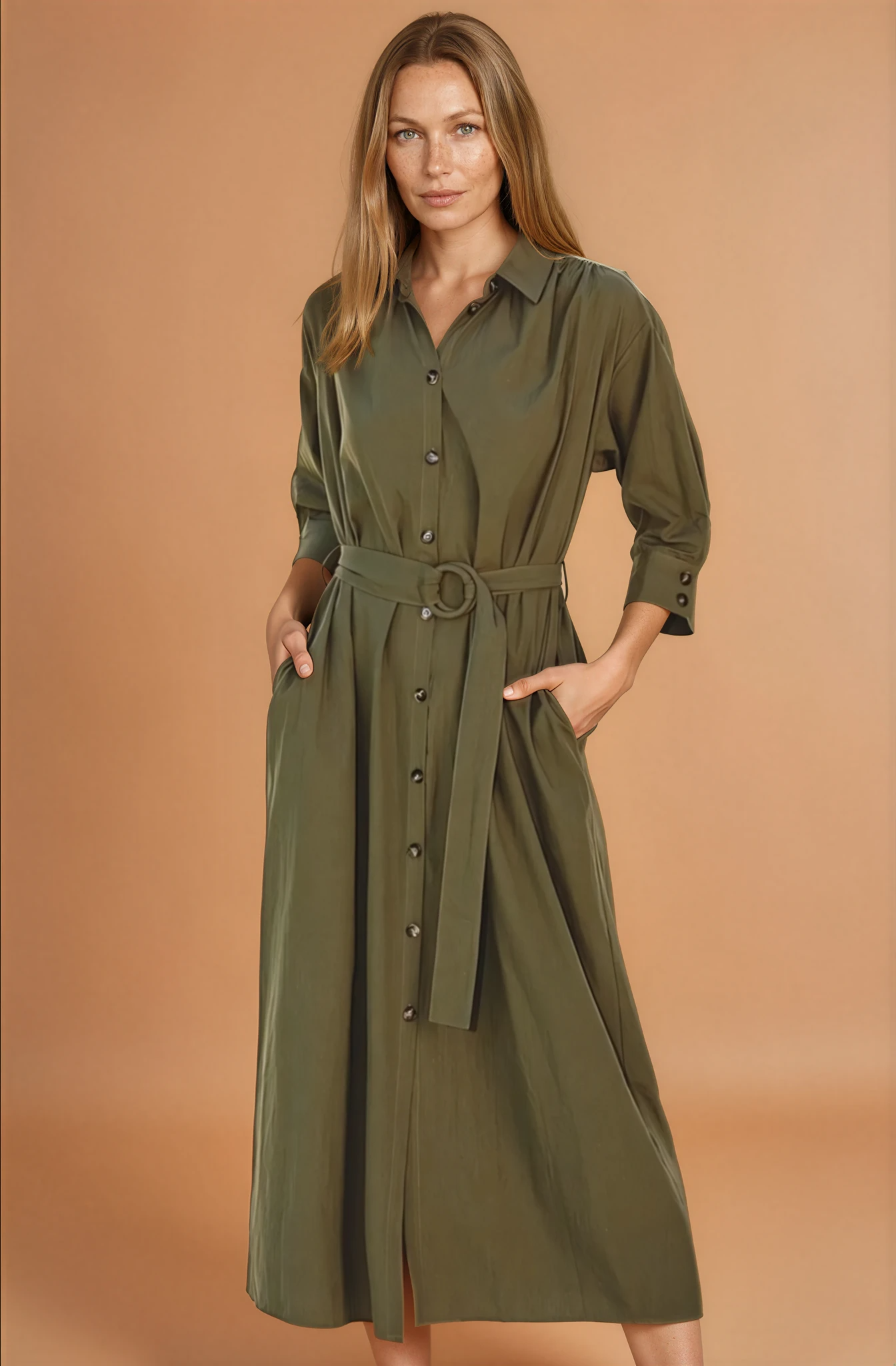 Olive Buckle Midi