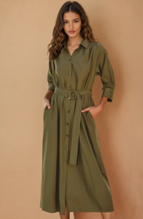 Olive Buckle Midi