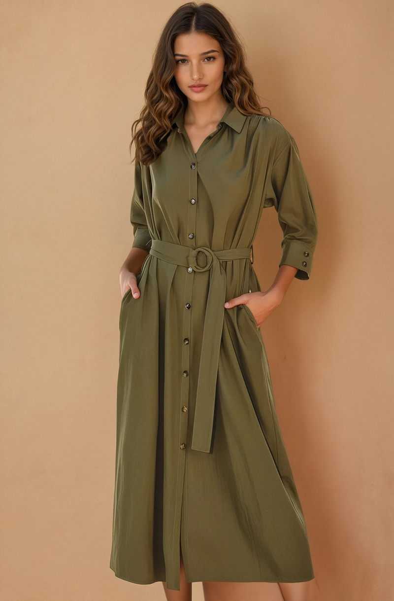 Olive Buckle Midi