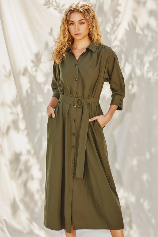 Olive Buckle Midi