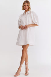 Stevie Puff Sleeve Shirt Dress - White