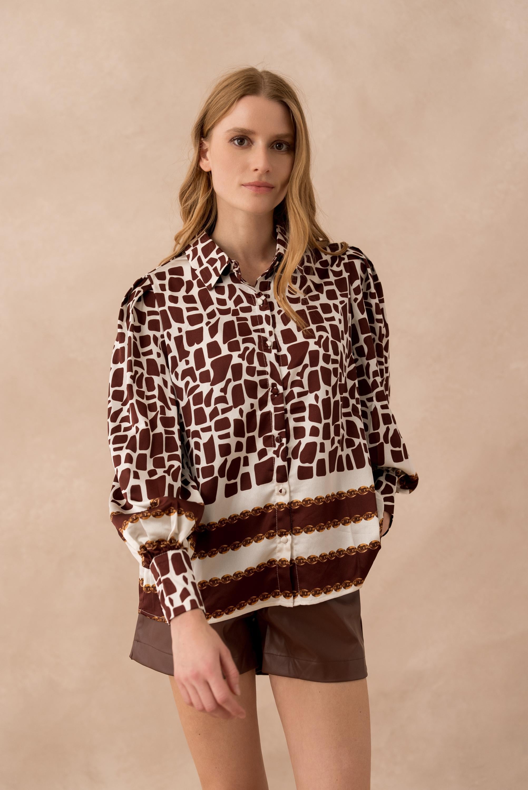 Cleo Brown Print Blouse