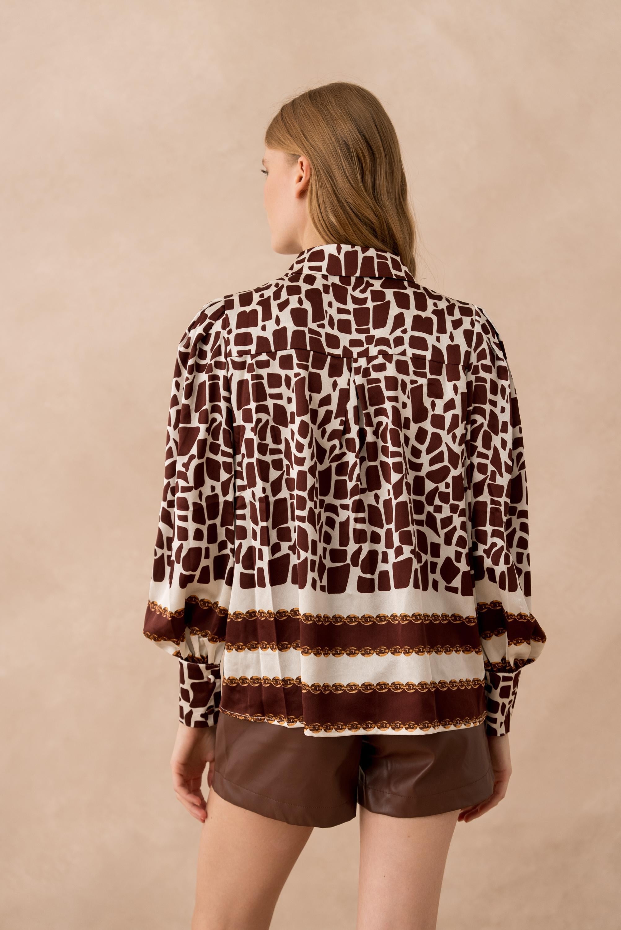 Cleo Brown Print Blouse