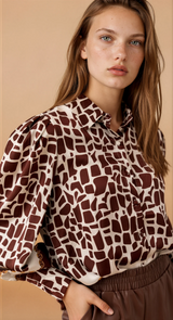 Cleo Brown Print Blouse