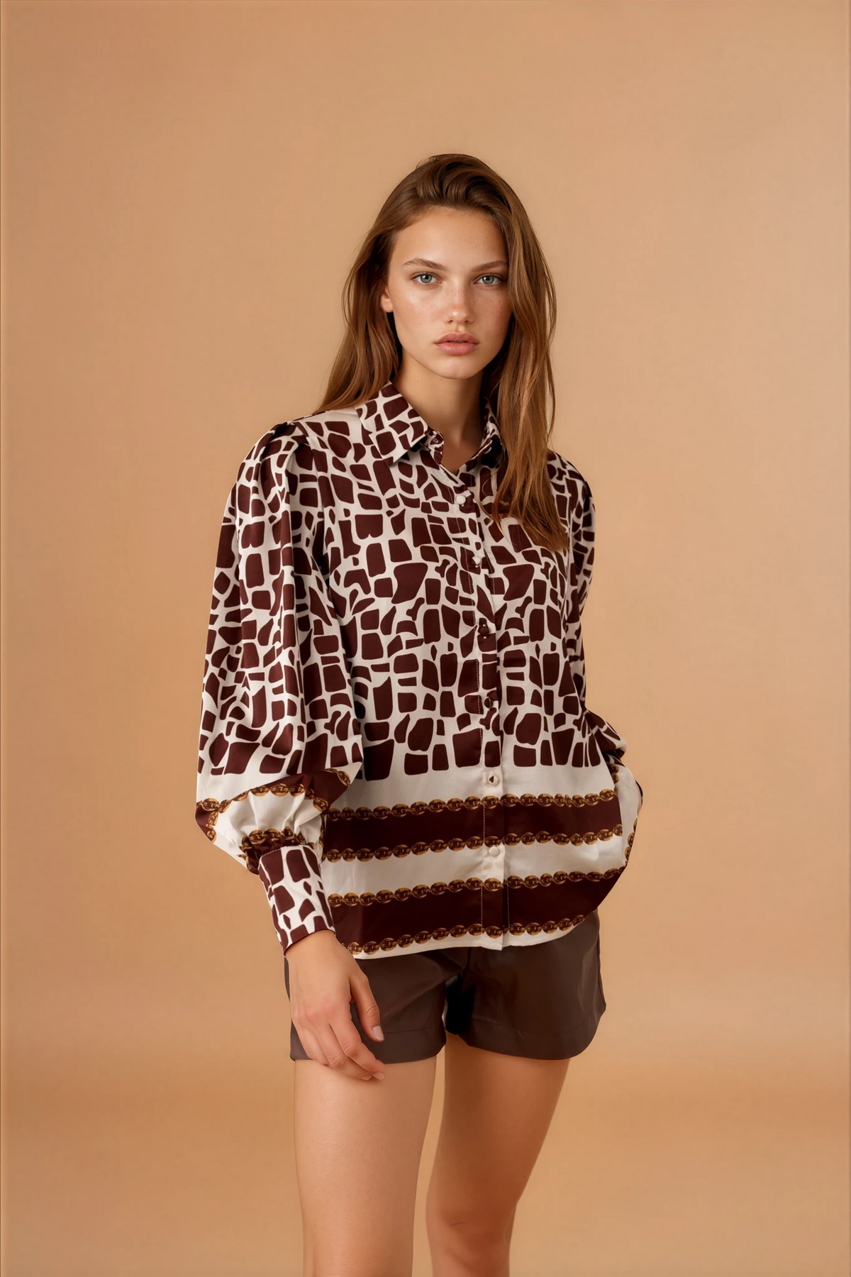 Cleo Brown Print Blouse