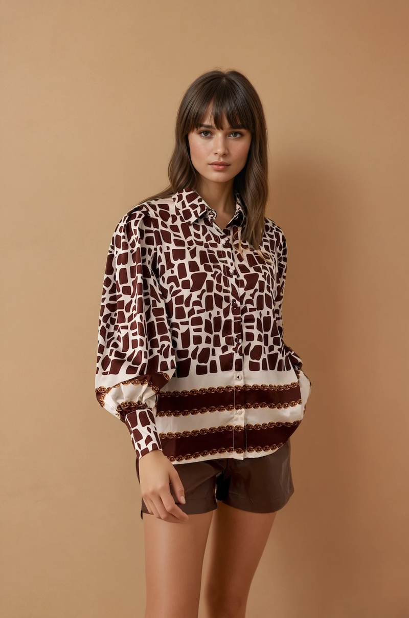 Cleo Brown Print Blouse