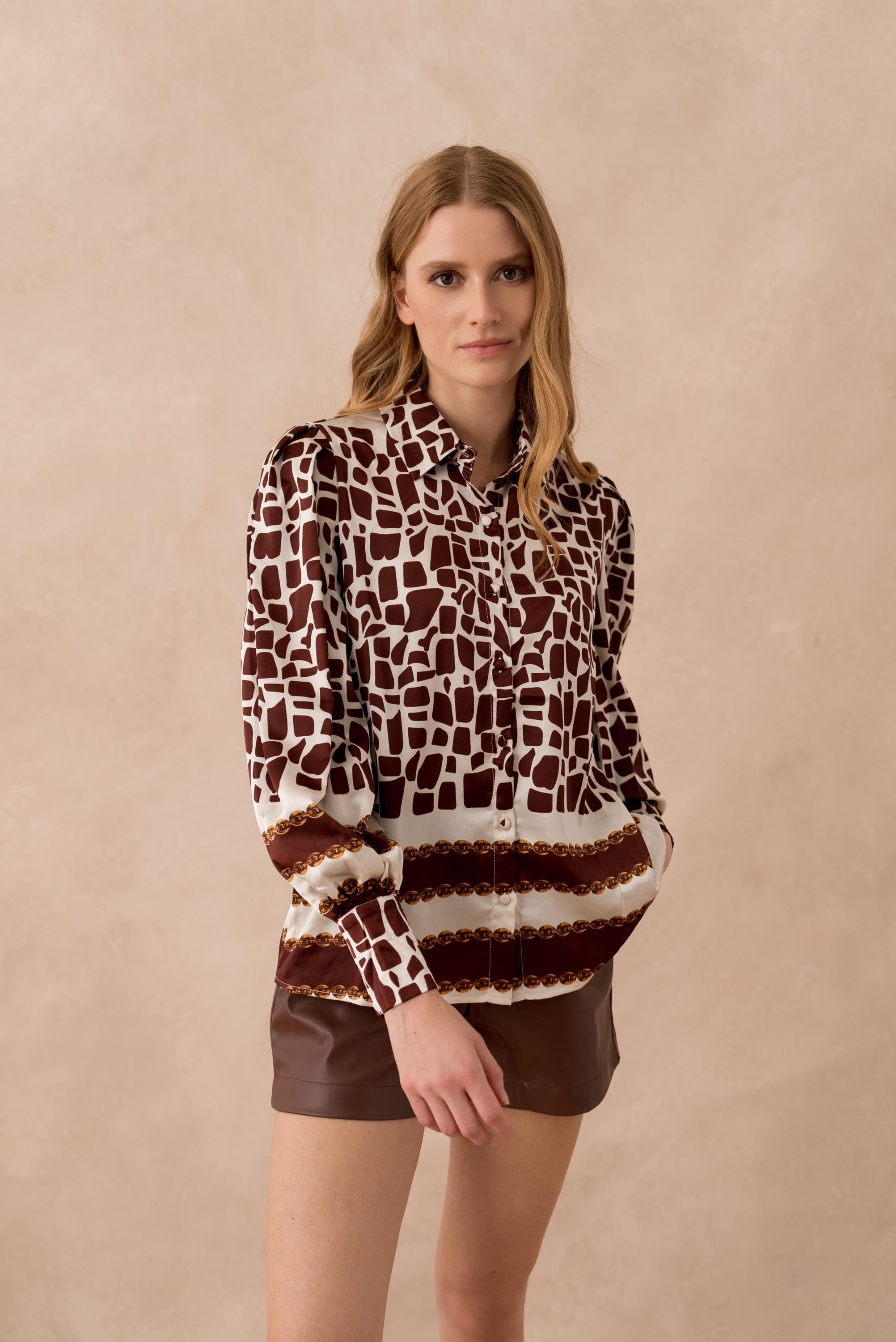 Cleo Brown Print Blouse