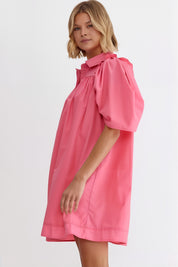Stevie Puff Sleeve Shirt Dress - Pink