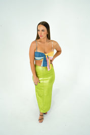 Green Metallic Maxi Skirt