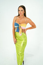 Green Metallic Maxi Skirt