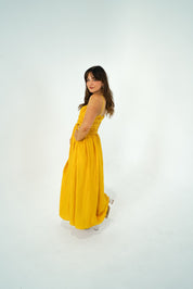 Britney Mustard Ruched Maxi Dress