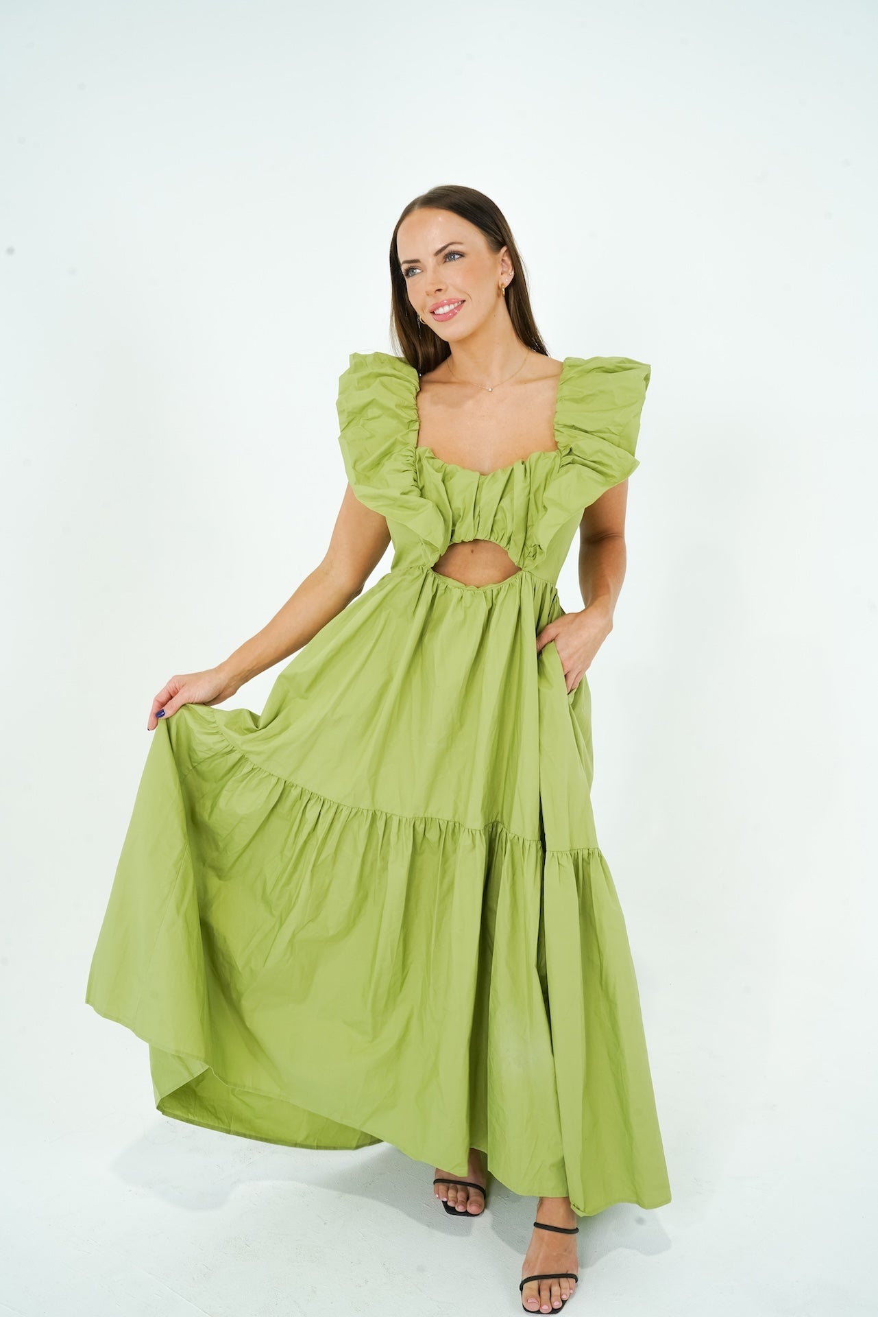 Lisa Ruffle Shoulder Maxi Dress