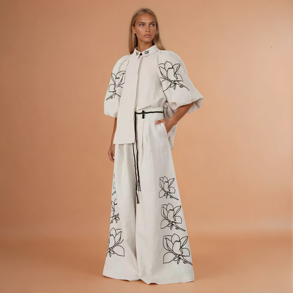 Sue Embroidered Beige Pants