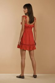 Red Frill Tie Detail Dress