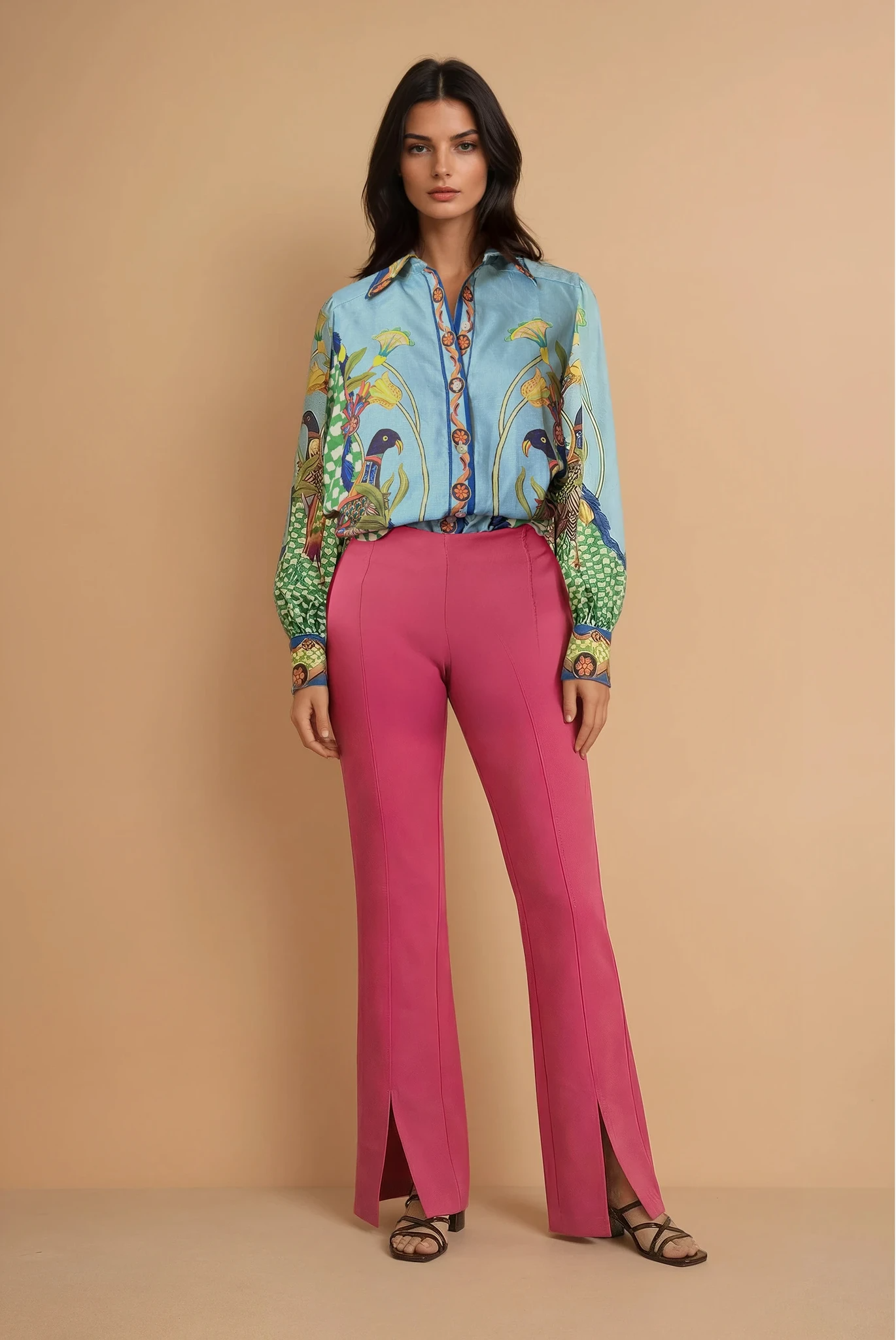 Pink High Waisted Slit Bottoms