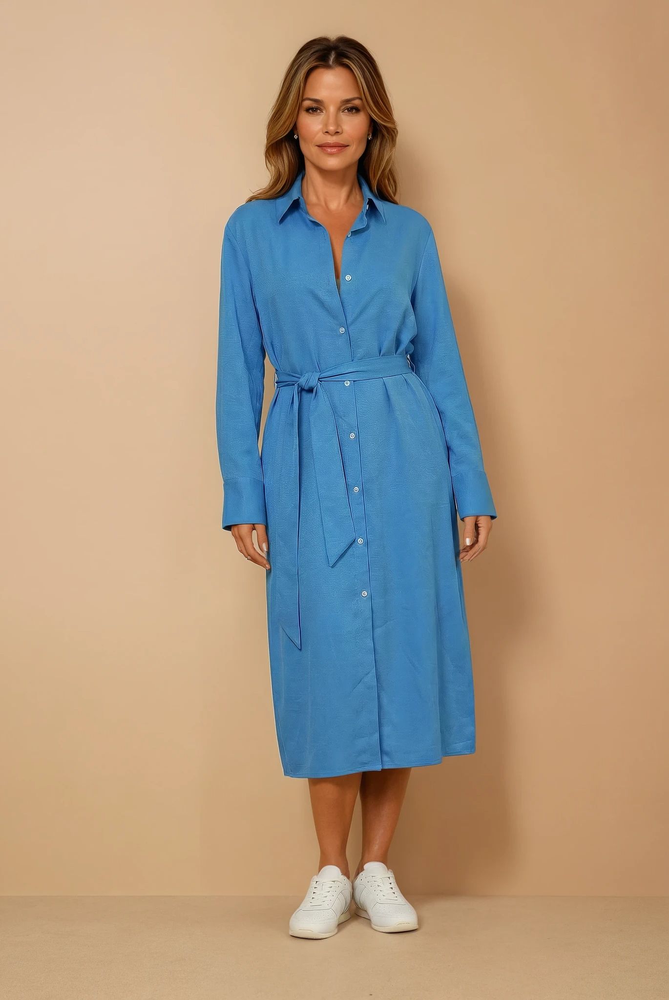 Clara Satin Blue Midi Dress