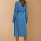Clara Satin Blue Midi Dress