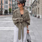 High End French Large Collared Lace up Windbreaker Women Autumn Coat