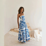 Women Dress Printed Vacation French Wrapped Chest Slim Sexy Maxi Dress