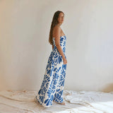 Women Dress Printed Vacation French Wrapped Chest Slim Sexy Maxi Dress