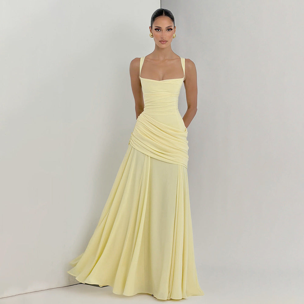Elegant Graceful Sexy Dress Low Cut Sling Dress Solid Color Waist Tight Backless Fishtail Dress Maxi Dress for Women