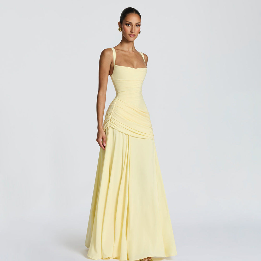 Elegant Graceful Sexy Dress Low Cut Sling Dress Solid Color Waist Tight Backless Fishtail Dress Maxi Dress for Women