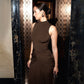 Women Clothing Spring Solid Color Casual Elegant round Neck Sleeveless Pleated Slim Maxi Dress