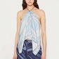 Spring Summer Halter Positioning Printing Tube Top Loose Vacation Party Backless Satin