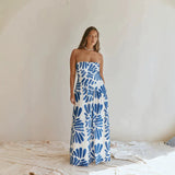 Women Dress Printed Vacation French Wrapped Chest Slim Sexy Maxi Dress