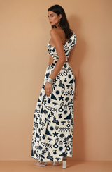 White & Black Print Nammos Maxi Dress