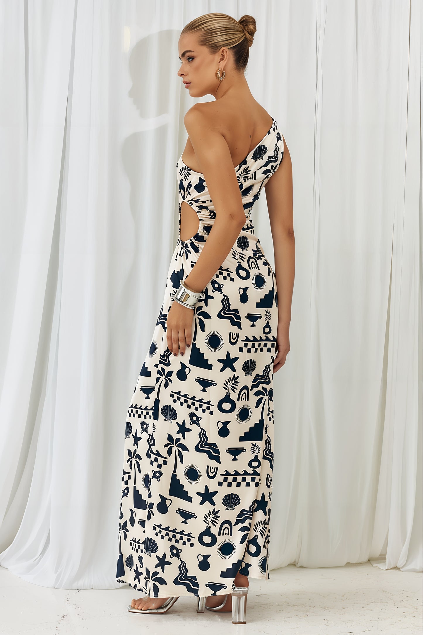 White & Black Print Nammos Maxi Dress