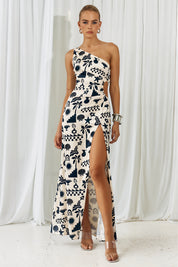 White & Black Print Nammos Maxi Dress