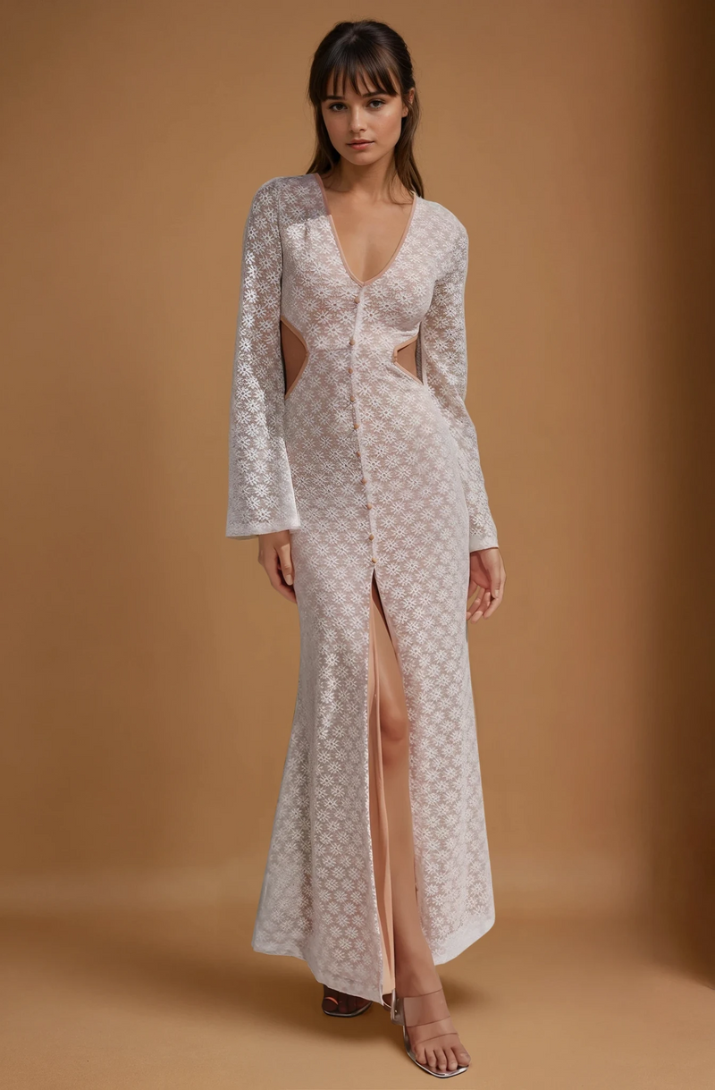 White/Sand Floral Nisha Maxi Dress