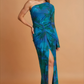 Teal Multi Print One Shoulder Maxi Dress