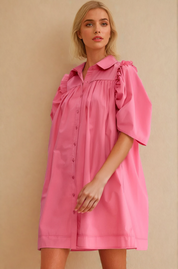 Stevie Puff Sleeve Shirt Dress - Pink