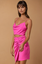 Cowl Neck Twisted Skirt Detail Bodycon Dress