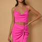 Cowl Neck Twisted Skirt Detail Bodycon Dress