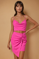 Cowl Neck Twisted Skirt Detail Bodycon Dress