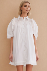 Stevie Puff Sleeve Shirt Dress - White