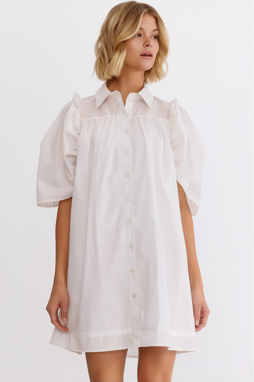 Stevie Puff Sleeve Shirt Dress - White