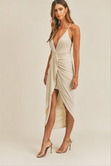 Draped Skirt Detail Midi Dress