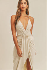 Draped Skirt Detail Midi Dress