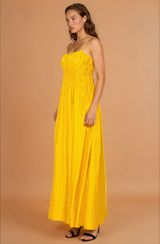 Britney Mustard Ruched Maxi Dress