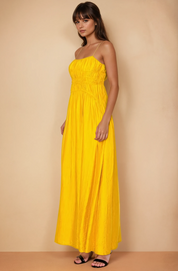 Britney Mustard Ruched Maxi Dress
