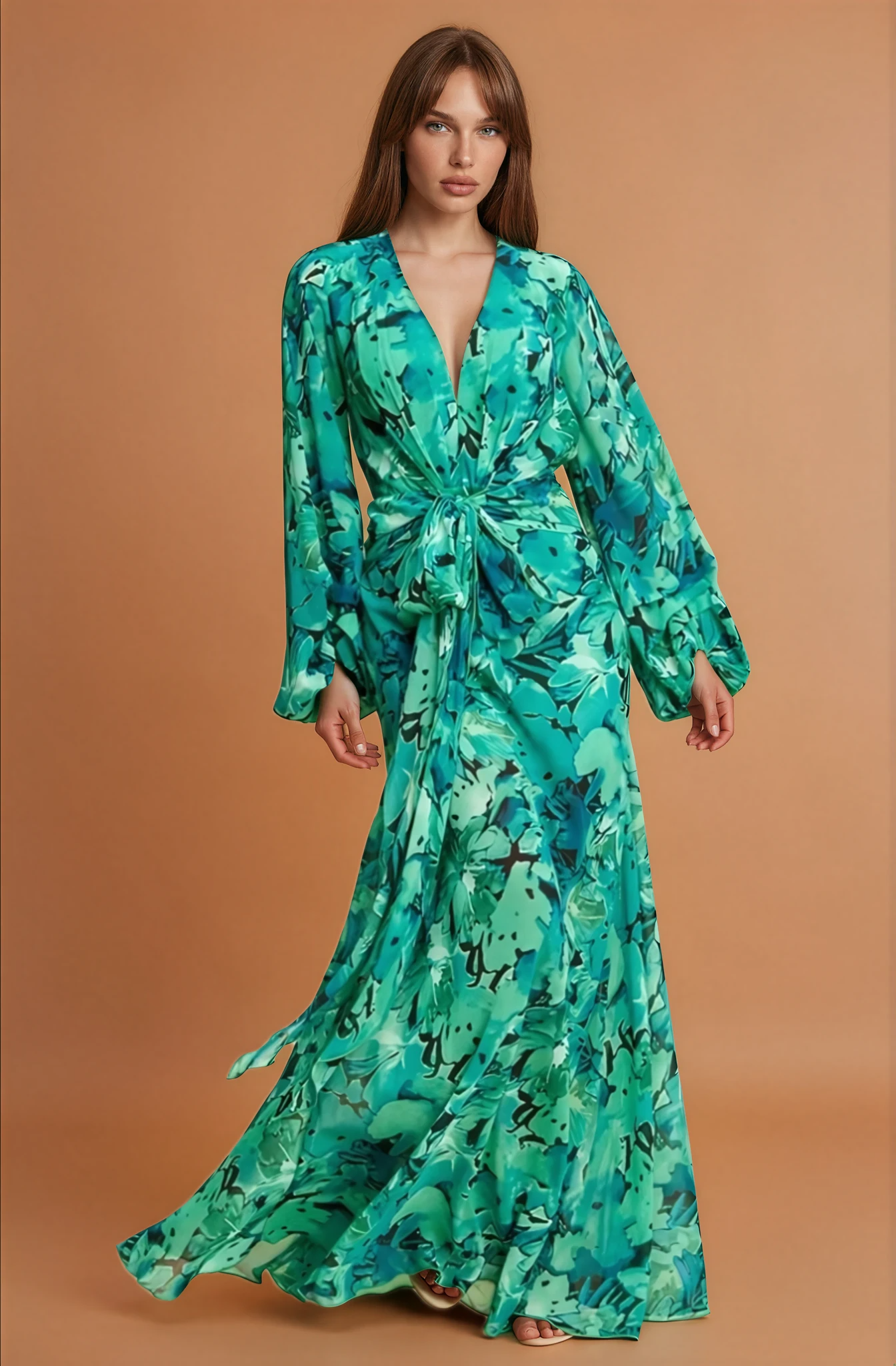 Teal Green Floral Maxi Dress