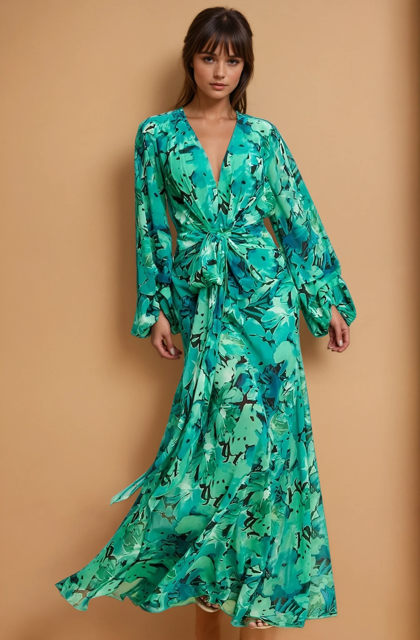 Teal Green Floral Maxi Dress